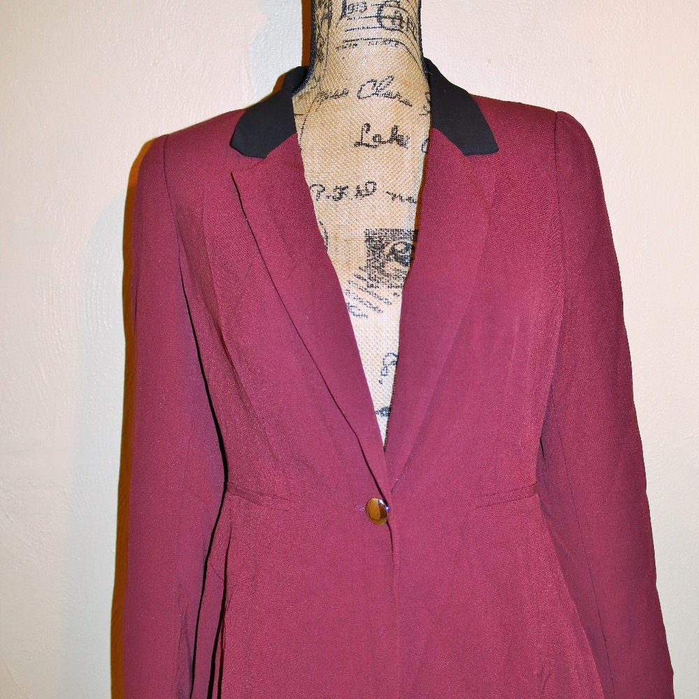 Maroon Long Ruffle Back Blazer - image 1